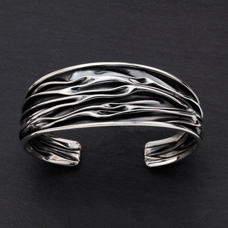 Taxco oxidized silver corrugated cuff bracelet
