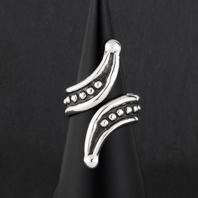 Taxco silver beaded bypass ring