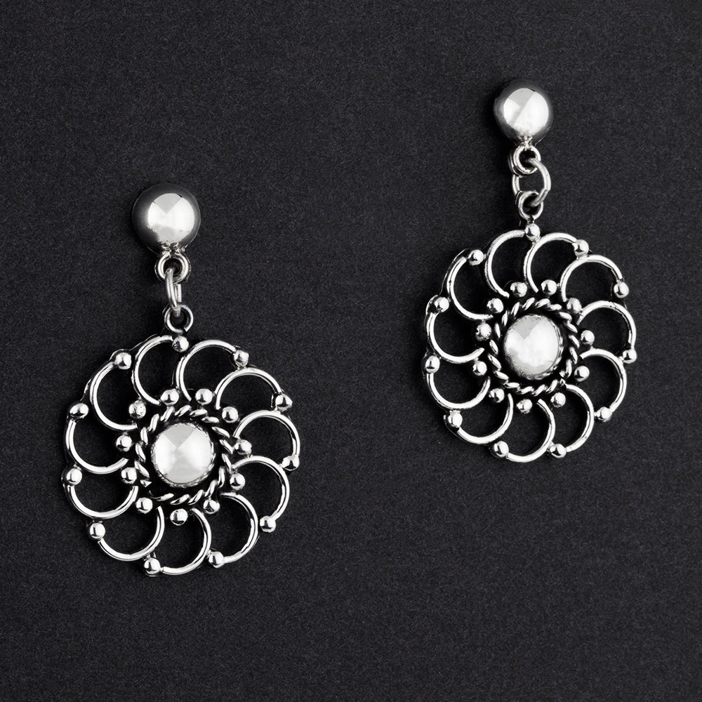 Taxco silver floral post dangle earrings