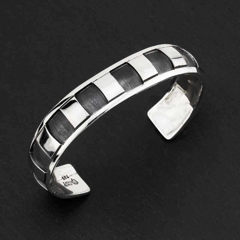Taxco silver square pattern cuff bracelet
