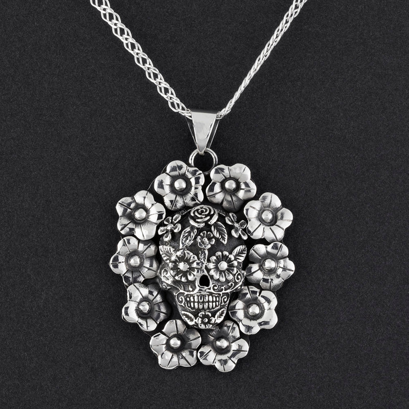 Taxco silver sugar skull necklace