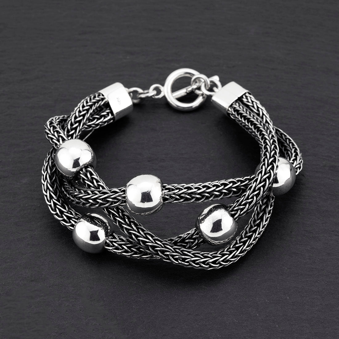 Taxco silver wheat chain beaded bracelet