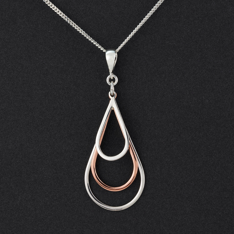 teardrop trio silver and copper necklace