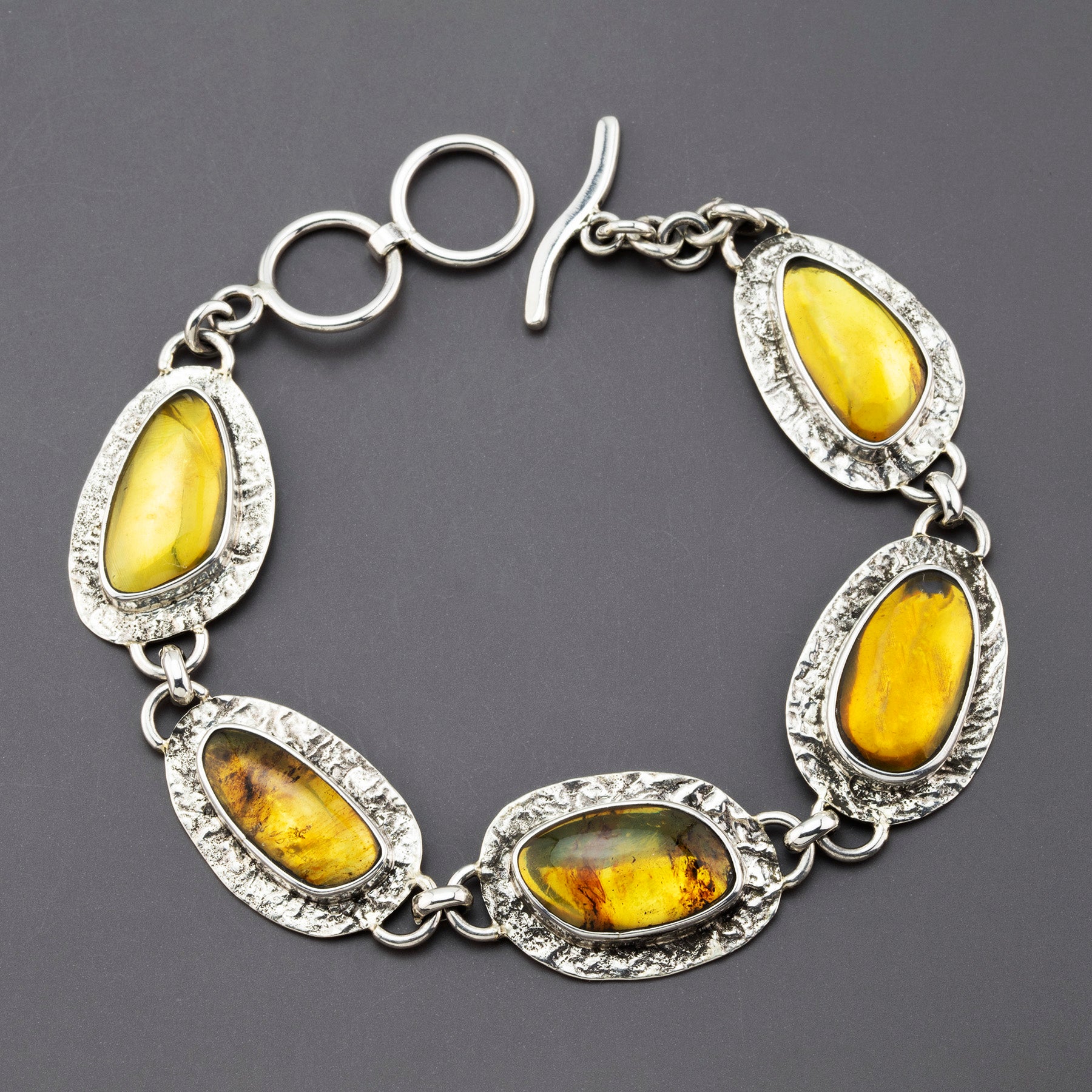 textured silver amber bracelet