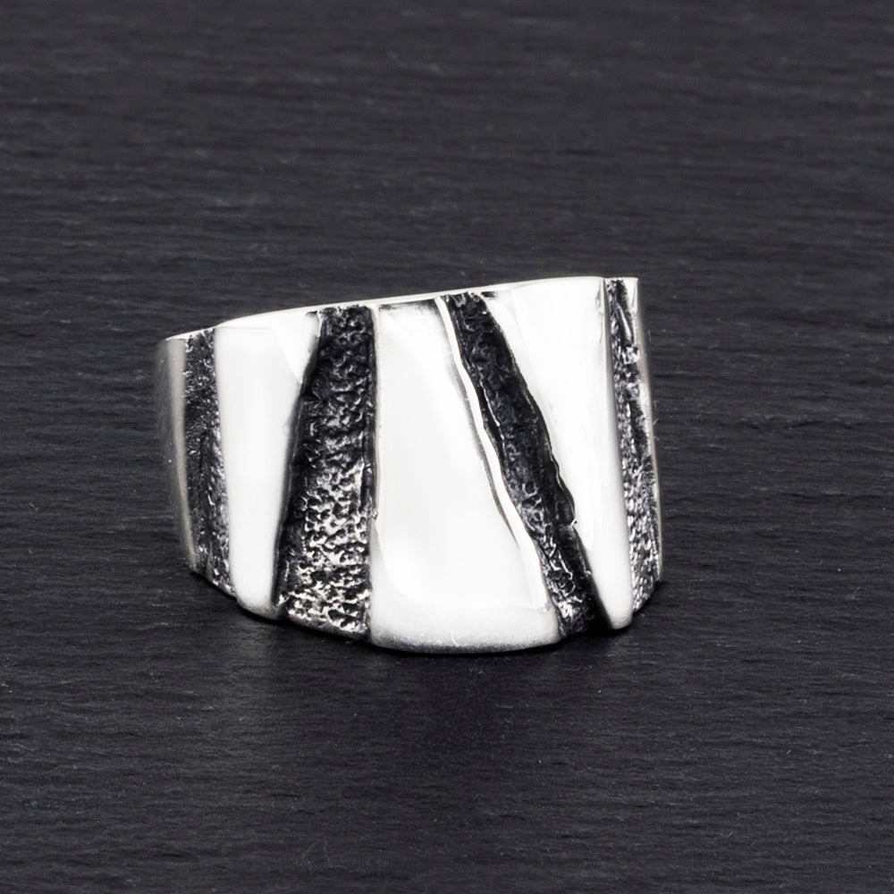 textured silver wide band ring
