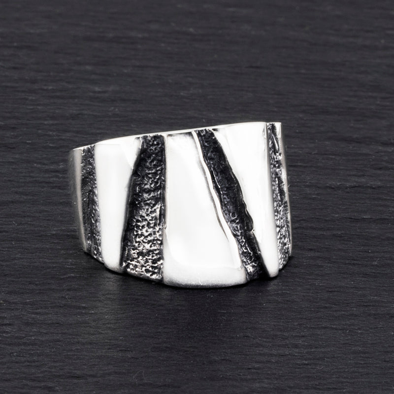 textured silver wide band ring