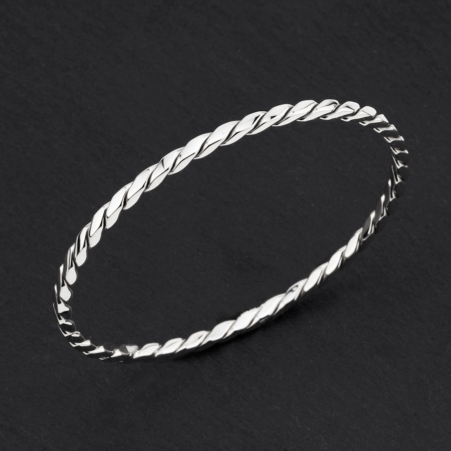 thin sterling silver cable bangle bracelet