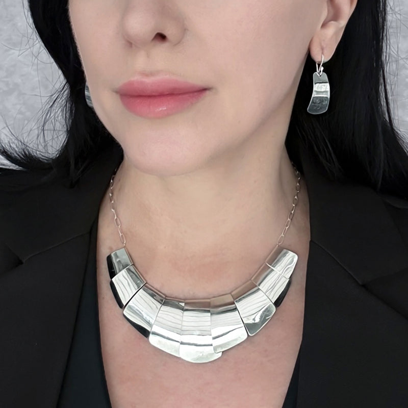 sterling silver tile bib necklace and earrings set