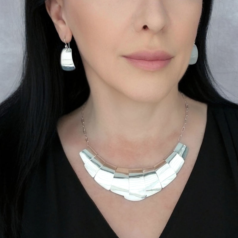 sterling silver tile bib necklace and earrings set