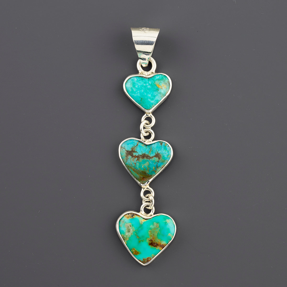 triple heart silver and turquoise pendant