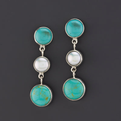 turquoise and pearl dangle earrings