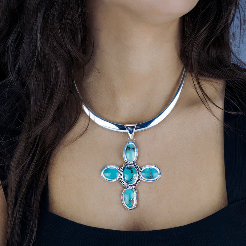 large turquoise cross pendant necklace