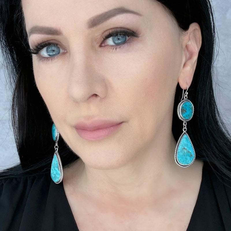 large turquoise statement dangle earrings