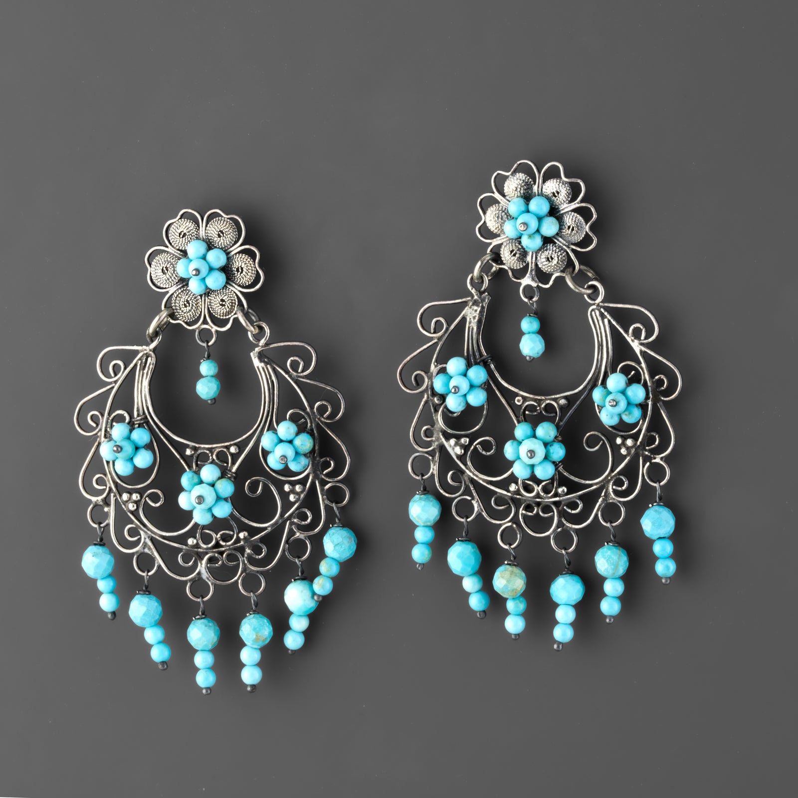 turquoise filigree chandelier earrings