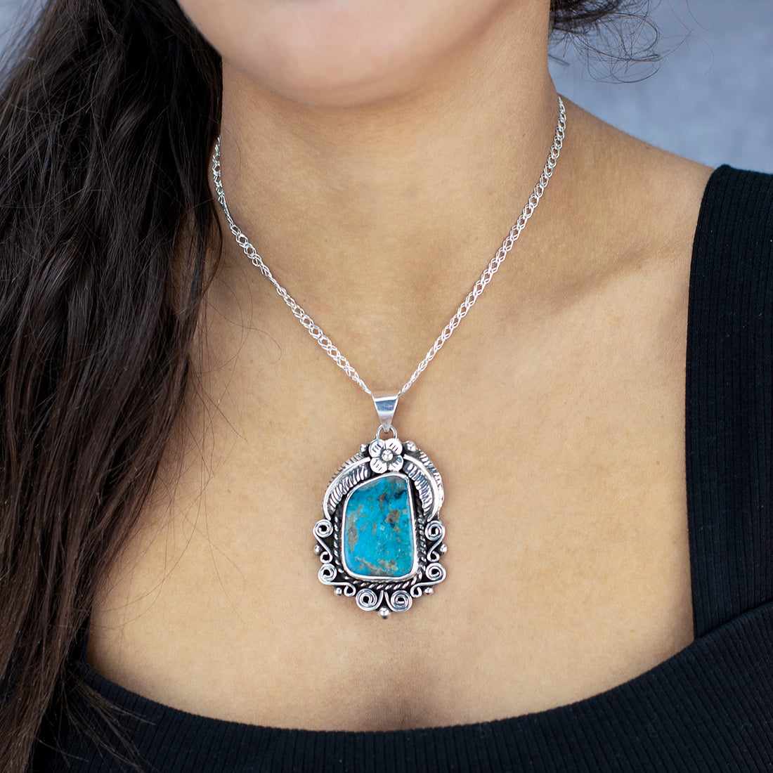Large Turquoise Floral Pendant