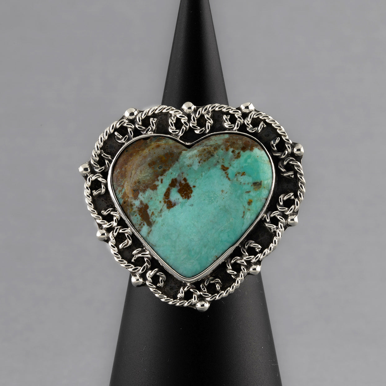 turquoise heart chunky silver ring