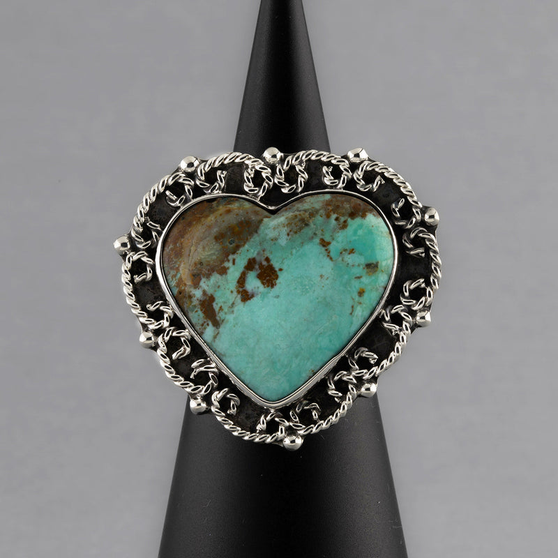 turquoise heart chunky silver ring
