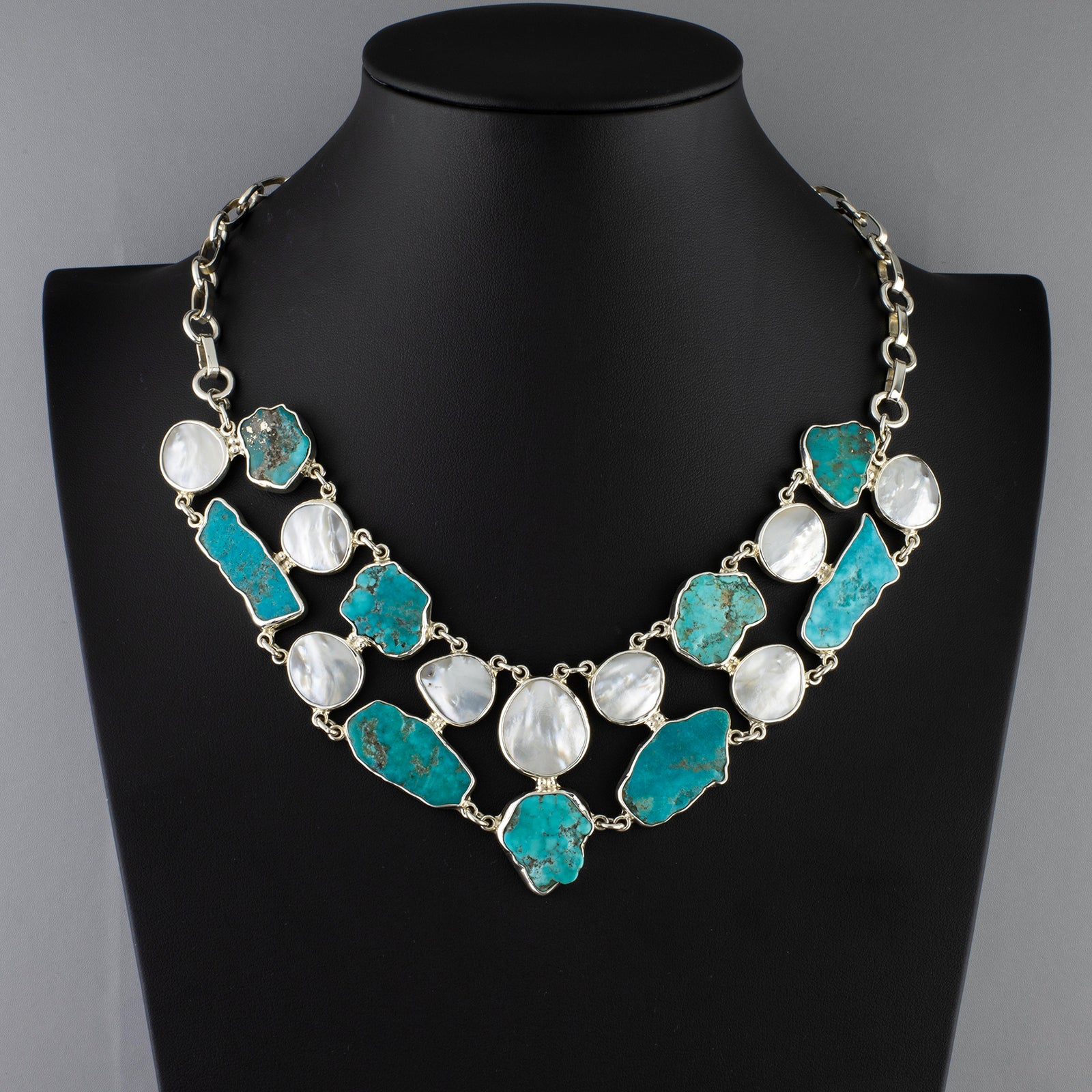 turquoise and pearl statement necklace
