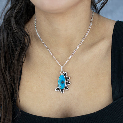 Large Turquoise Wave Pendant Necklace