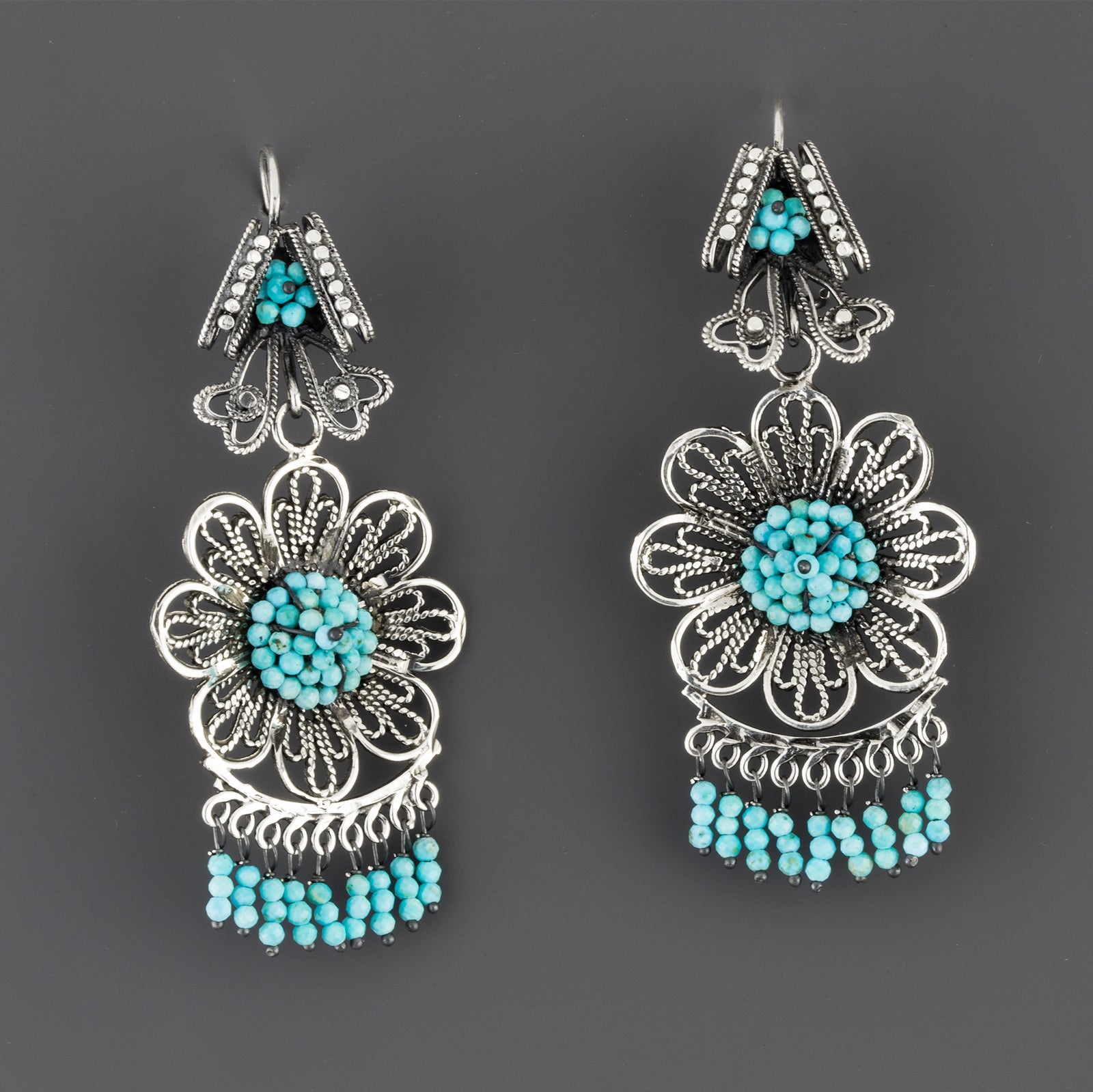 turquoise reina Mexican silver filigree earrings