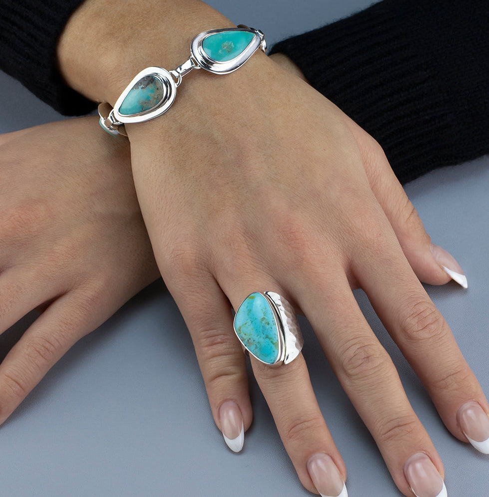 Sterling Silver and Genuine Turquoise Link Bracelet Reveka Rose