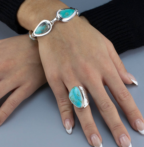 Sterling Silver and Turquoise Link Bracelet - Reveka Rose