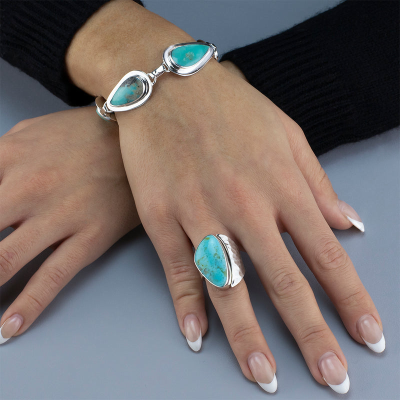 sterling silver and genuine turquoise link bracelet