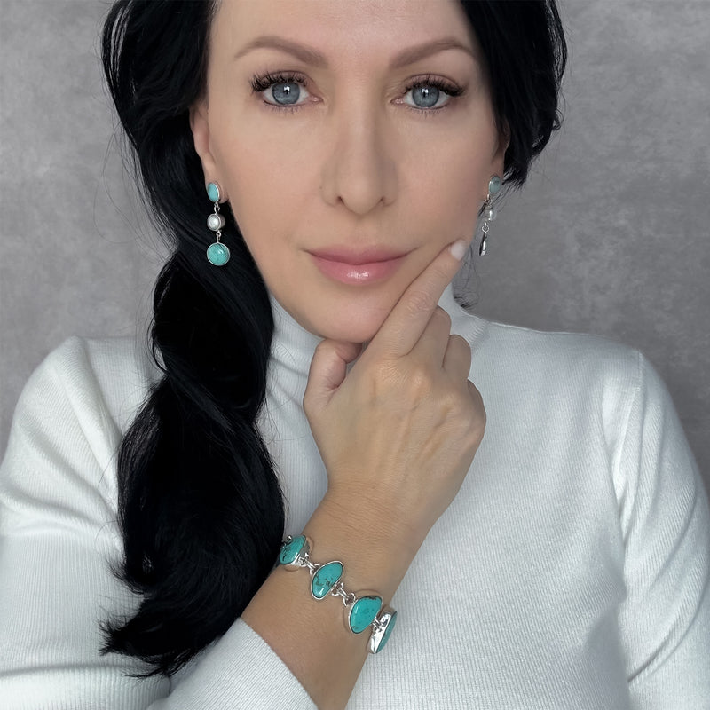 sterling silver and turquoise link bracelet