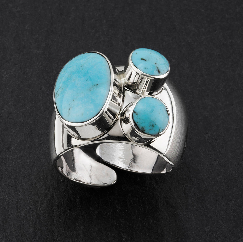 turquoise triple stone wide band ring