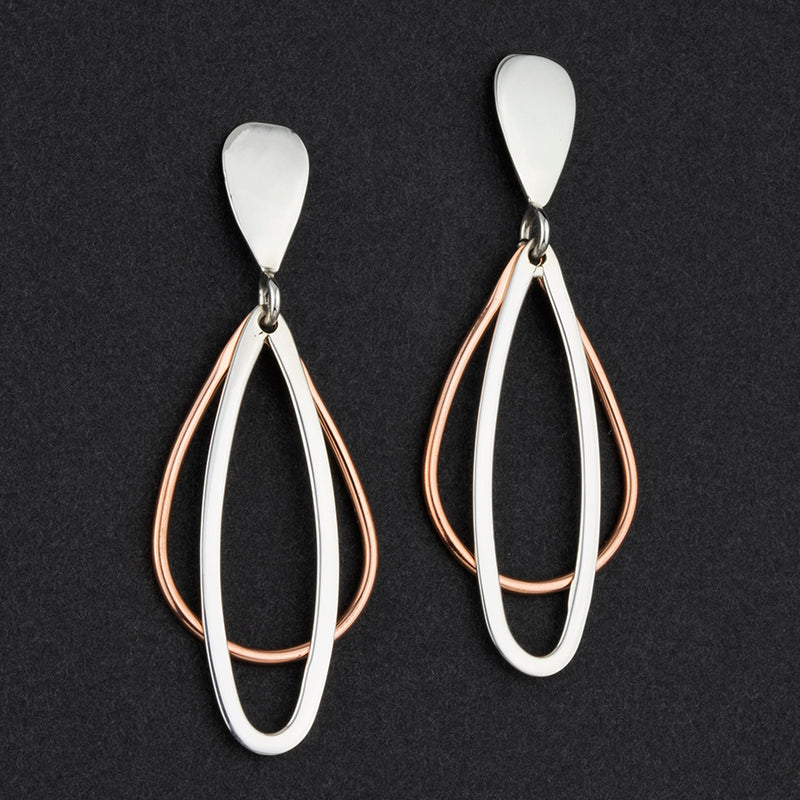 unique silver and copper post dangle earrings