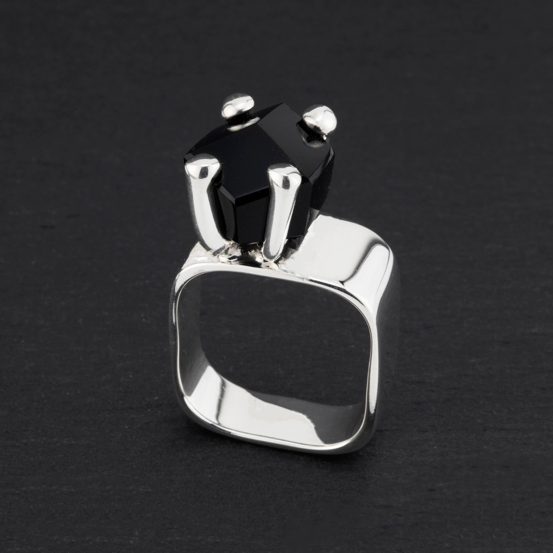 unique sterling silver and black onyx prong ring