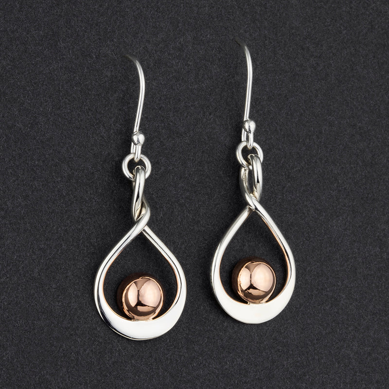 unique sterling silver and copper drop earrings