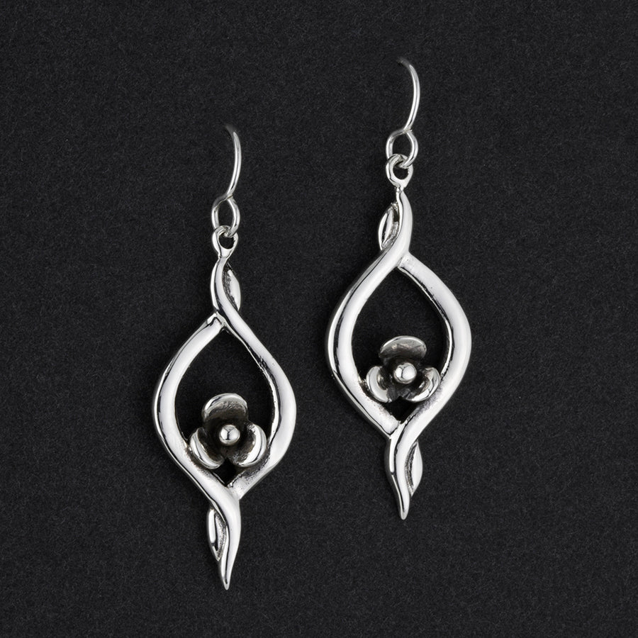 unique sterling silver floral dangle earrings