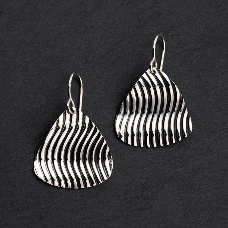 unique sterling silver wavy ribbed dangle earrings