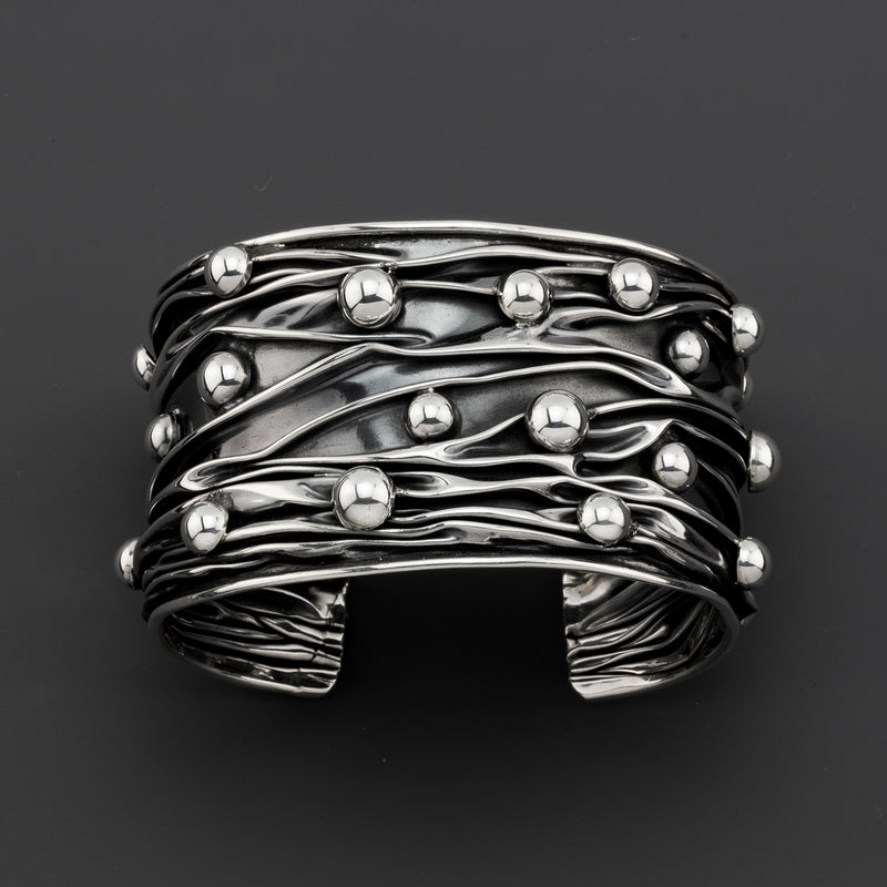 unique Taxco silver cuff bracelet
