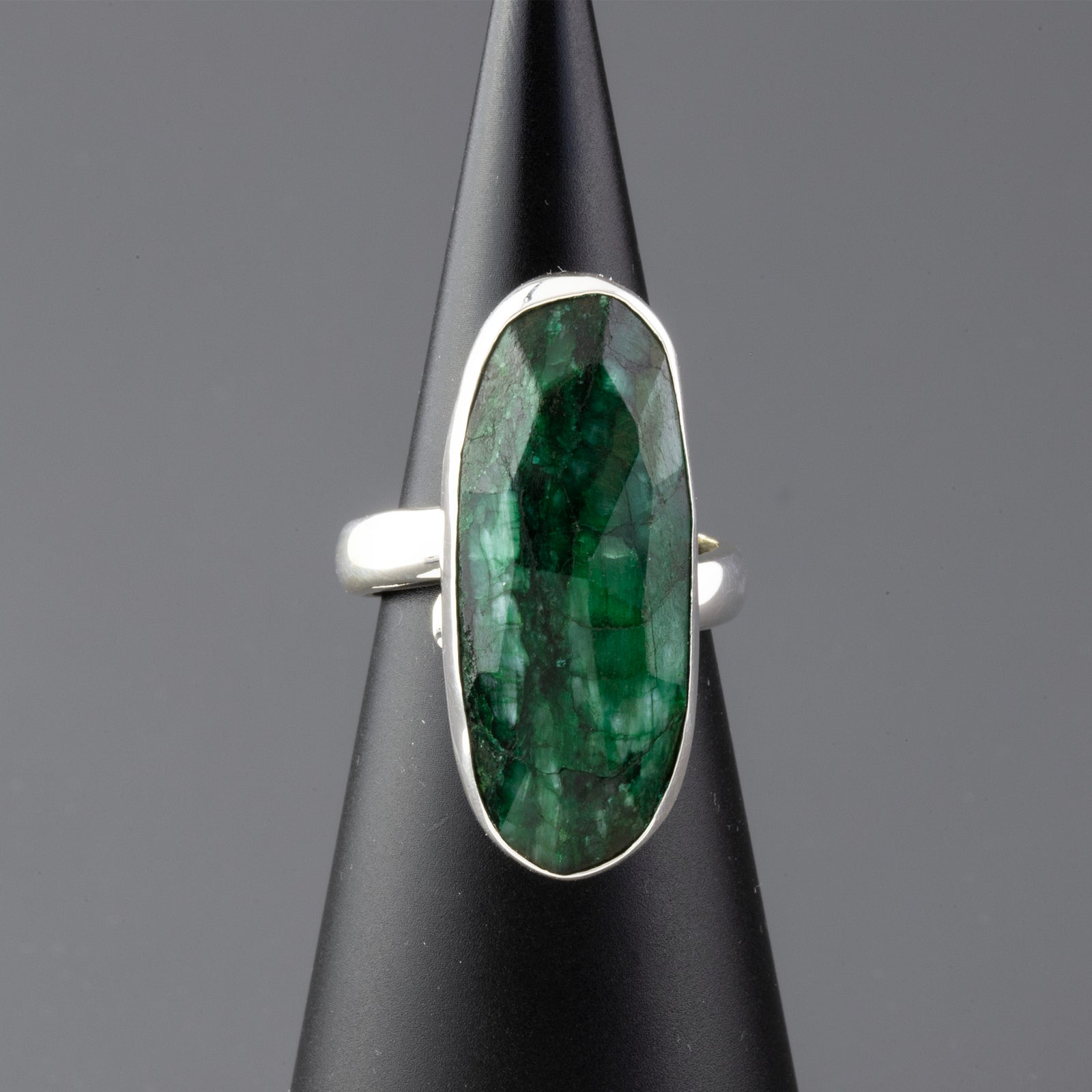 verde spinel long sterling silver ring