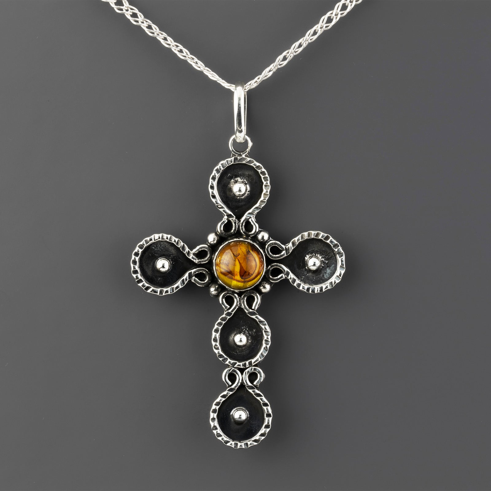 vintage amber sterling silver cross pendant