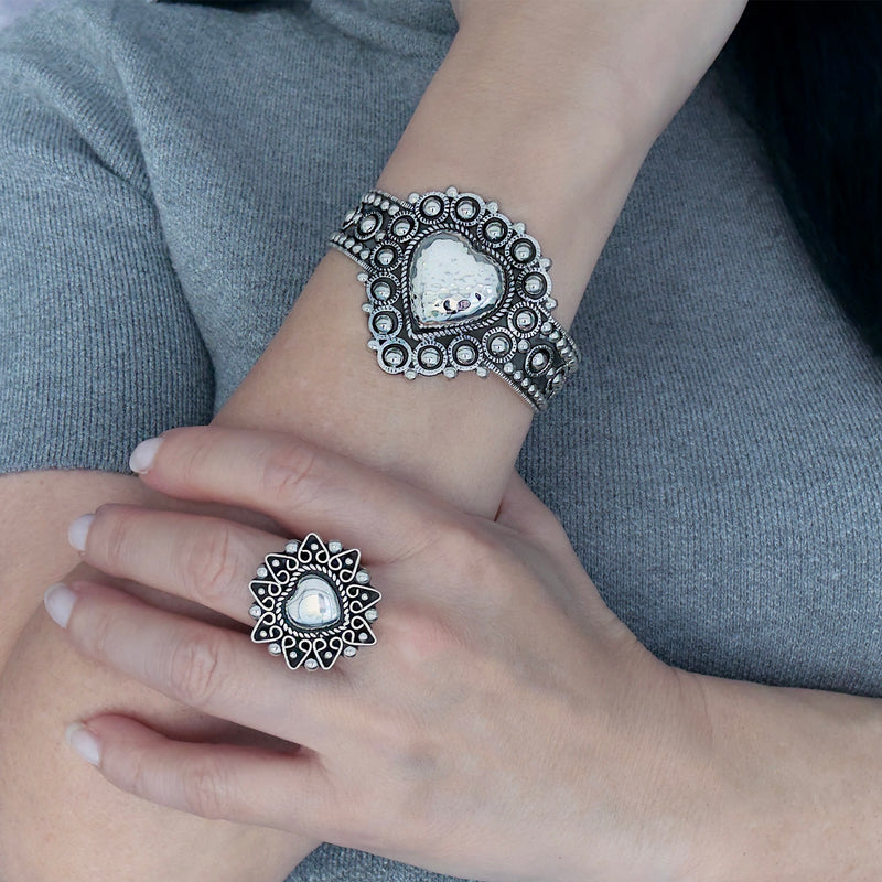corazon de plata Taxco silver cuff bracelet