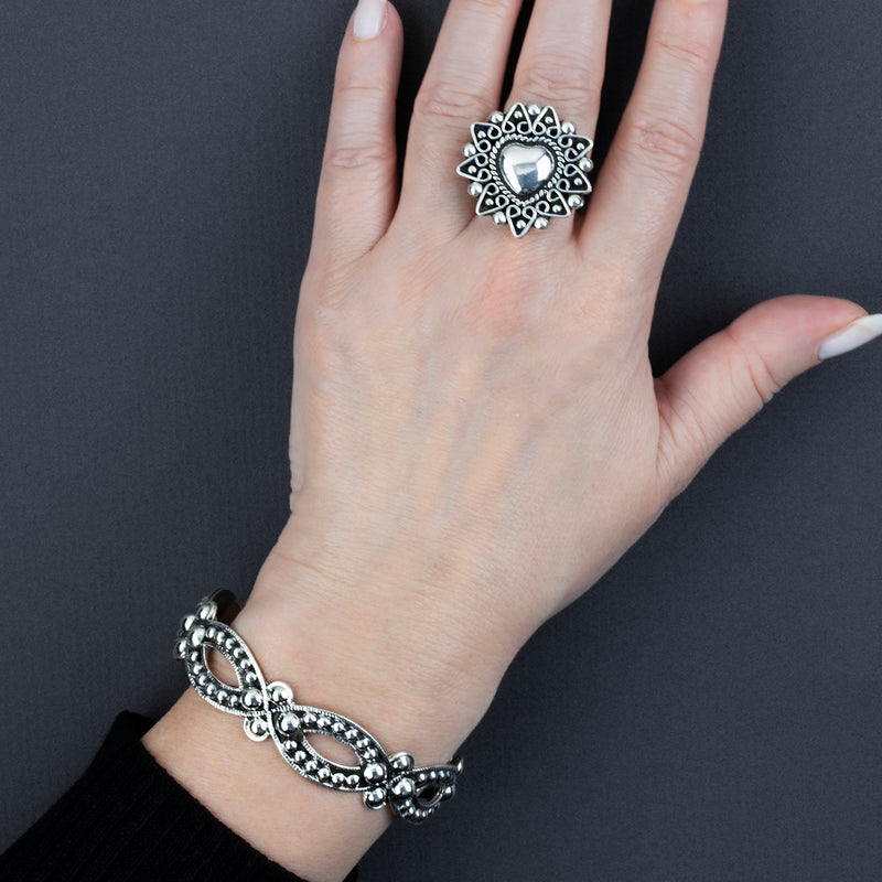 heart altar Mexican silver ring