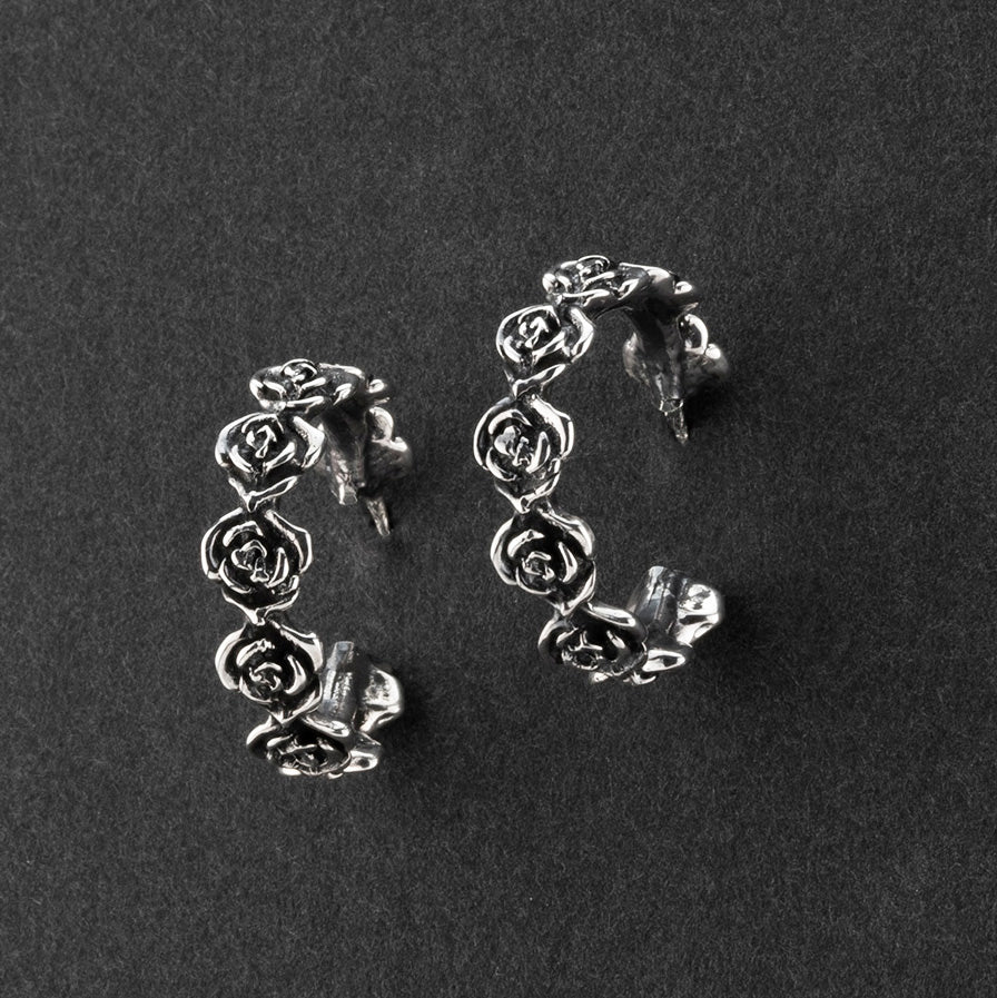 vintage silver rose hoop earrings