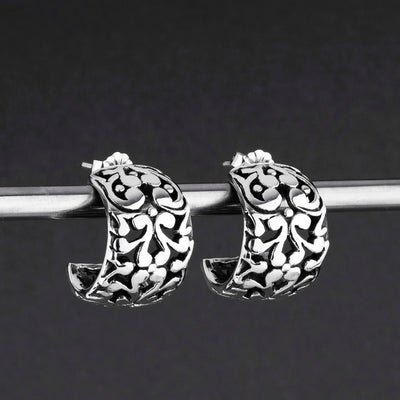 vintage sterling silver ornate hoop earrings