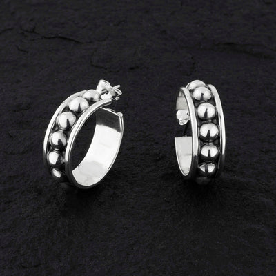 vintage Taxco silver beaded hoop earrings