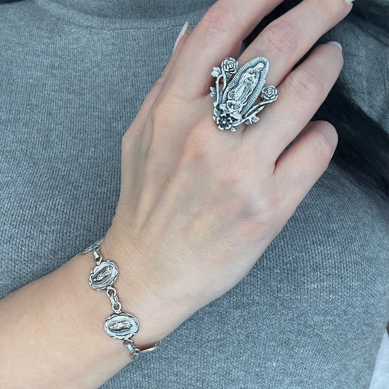 virgin Mary Mexican sterling silver ring