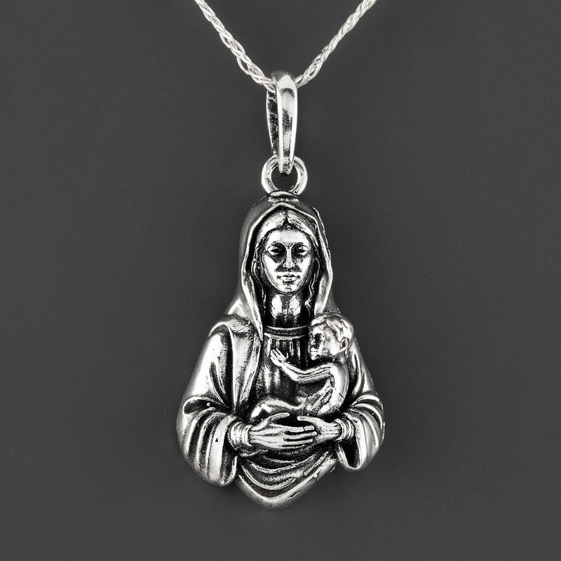 Virgin Mary with a child sterling silver pendant
