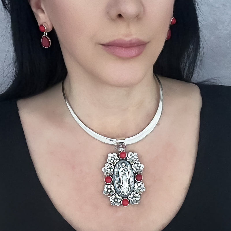 large our lady of guadalupe Mexican silver pendant