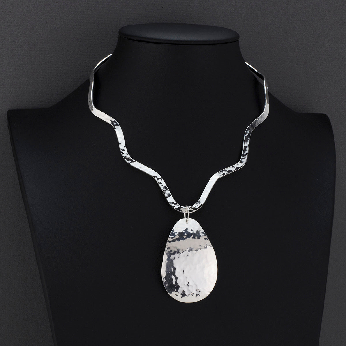 wavy wonder hammered silver necklace
