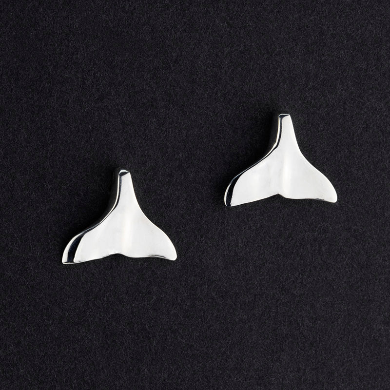 whale tail silver stud earrings
