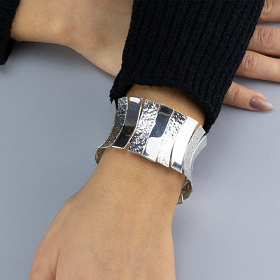 Wide Sterling Silver Elastic Statement Bracelet