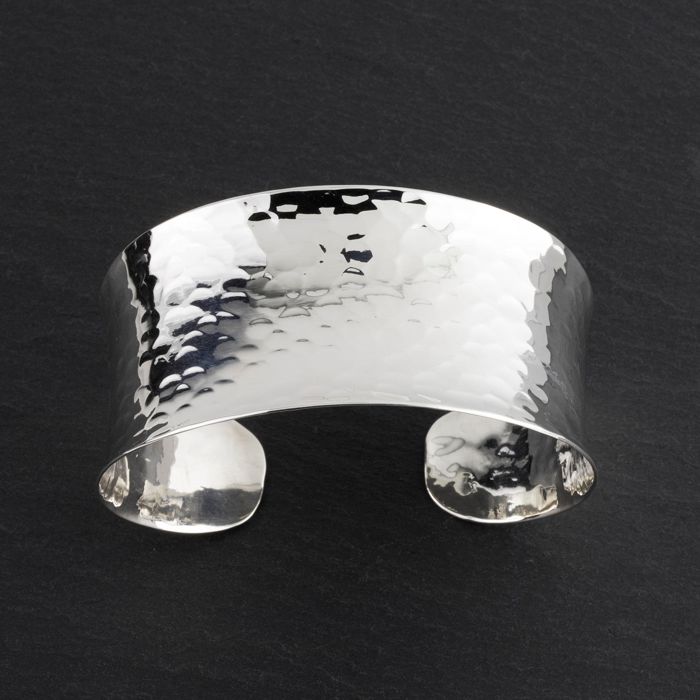 wide large hammered silver concave cuff bracelet