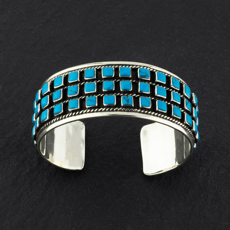 wide Mexican silver turquoise cuff bracelet